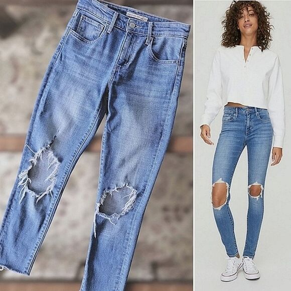 Levi's 721 Distressed Skinny in Rugged Indigo Med Denim size 25 - Picture 1 of 14